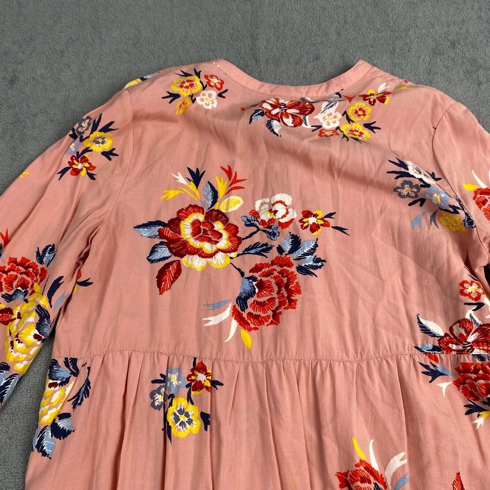 Old Navy Women's  Blush Pink Floral Blous‎ Large Long Sleeve Bow Neck Pleat - Picture 14 of 15